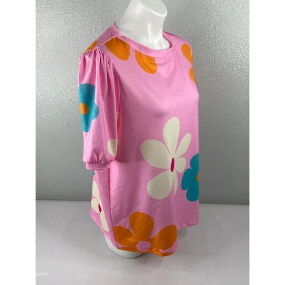 Flower Power Women Large Shirt Pink Multi Color Floral Pattern Casual NWT - Picture 3 of 8